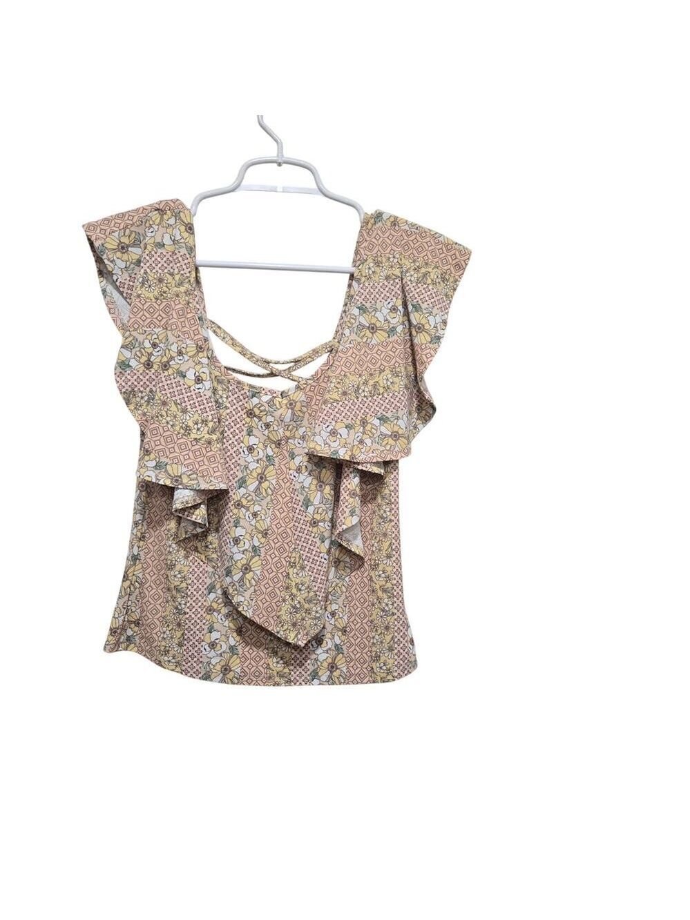 Daytrip Floral Ruffle Lace-Up Back Top Size Small